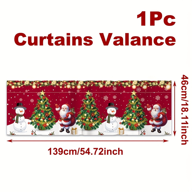 TEMU 1 rideau de valance de Noël, rideau court en polyester avec père Noël et de neige de Noël, décorations de , parfait pour , à coucher, de bain,
