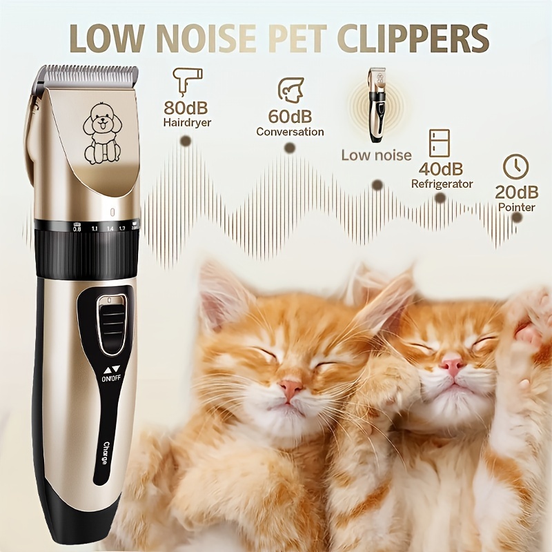 Professional Dog Clippers For Thick Coats - Rechargeable, Low Noise Pet Grooming Kit With Ceramic Blade & 8 Guide Combs