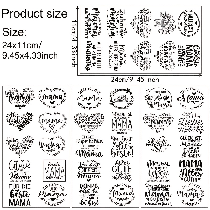 E-shop Deutscher Muttertag "Mama" Thema /Set UV Transferpapier, Herzliche Geständnis Stil Dekorativ, Geeignet für Tassen, Wasserflaschen, Möbel, Glas,
