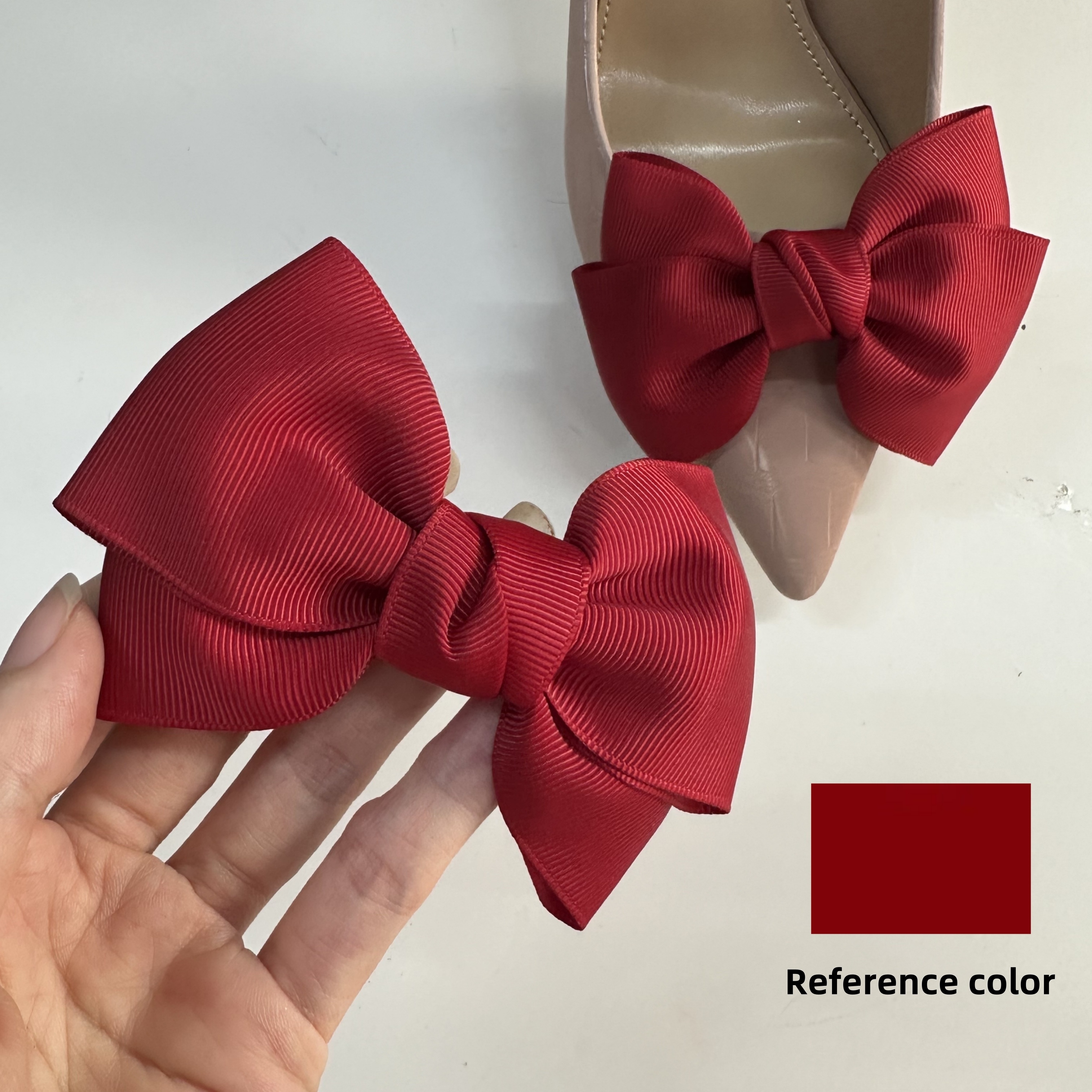 TEMU 1 Paire de nœuds en tissu rouge foncé tendance pour chaussures, décorations de chaussures à nœud amovibles, adaptées à la décoration de talons