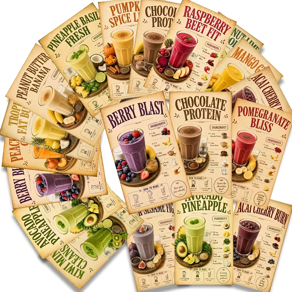 Set 20 /paket z recepti za smoothie zdravega življenjskega sloga v vintage slogu – Pomoč pri hujšanju, nadomestki obrokov za zdravo izgubo teže,