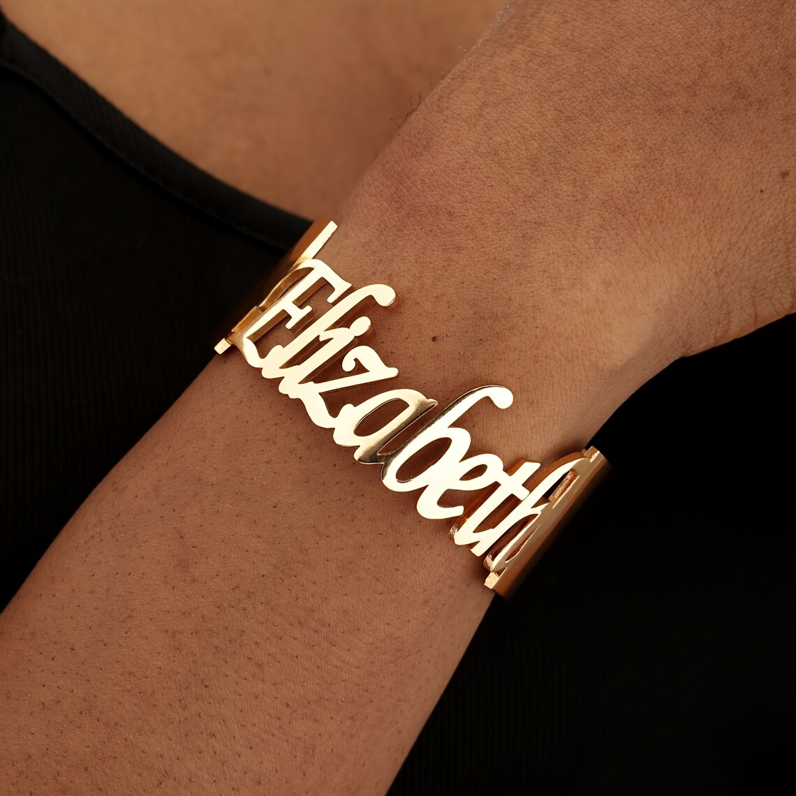 

Customizable Elizabeth Cuff Bracelet - Vintage & Elegant 18k Golden Plated Stainless Steel Wide Open Cuff - Personalized Punk Jewelry Gift For Her