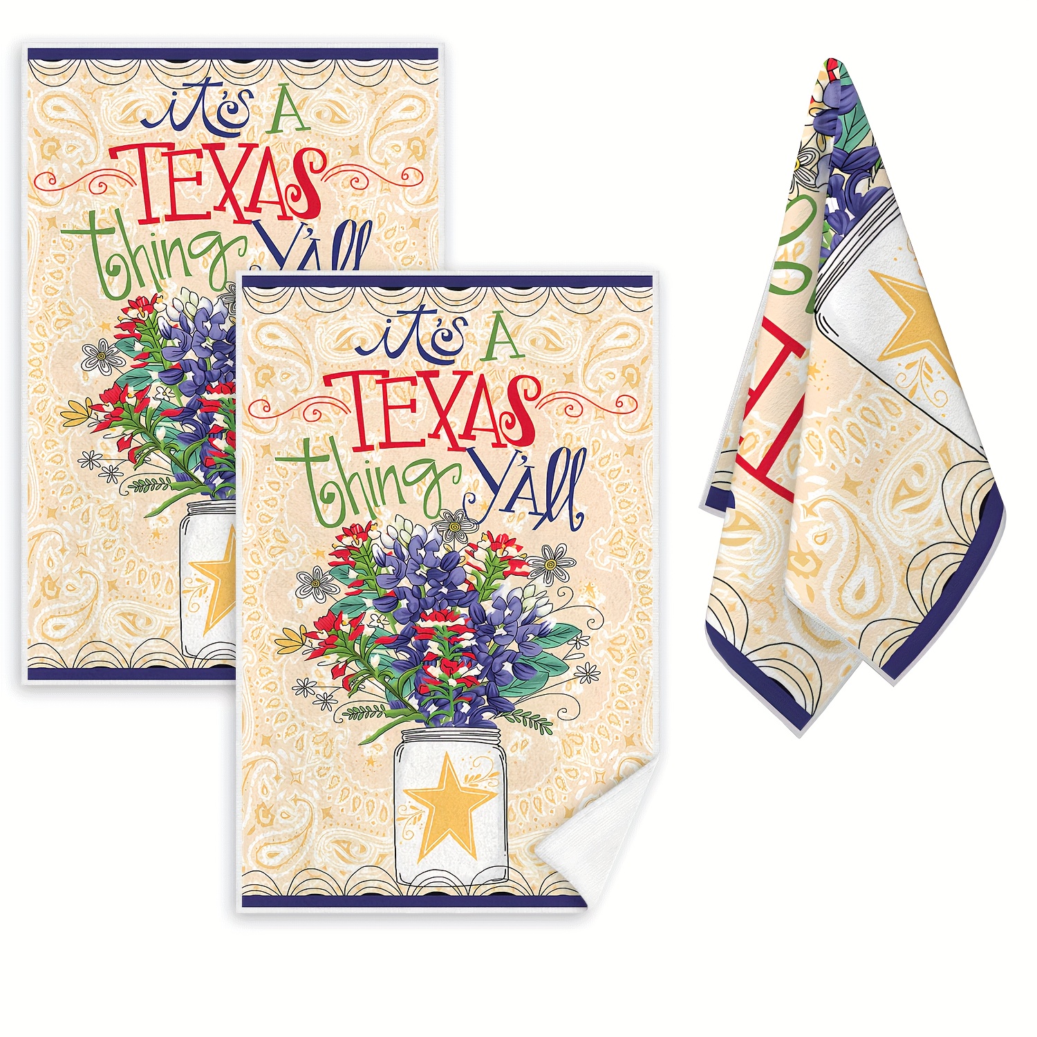 

Texas-themed Hand Towels: Festive Flowers And Stars, Ultra Absorbent, Machine Washable, High Towels