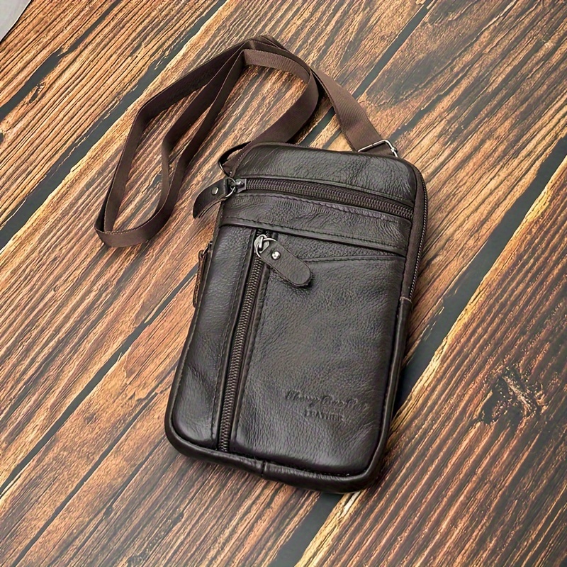 New Genuine Leather Men's Waist Bag, Vertical Phone Pouch With Belt Loop, Outdoor Crossbody Pouch Coin Purse