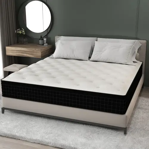 hybrid mattress topper 12 14 inch twin full queen king size upholstered with individual pocket springs medium firmness breathable comfortable woven nylon cover polyester fill spot mattress topper