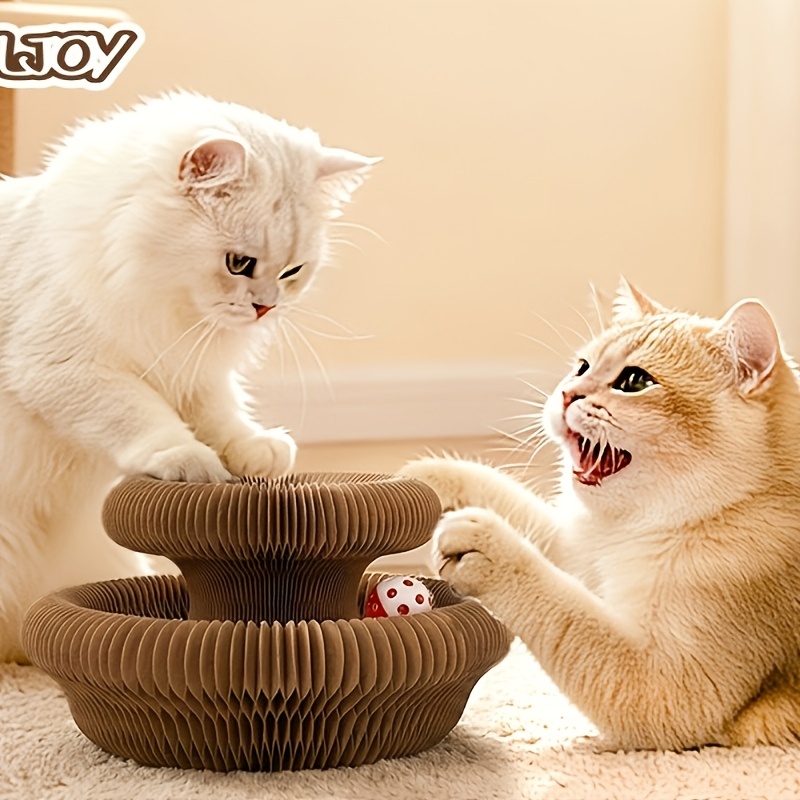 TEMU Griffoir pour chat pliable avec boule à clochette, jouet magique pour chat, protège , tapis à gratter en carton , stimulant mental interactif
