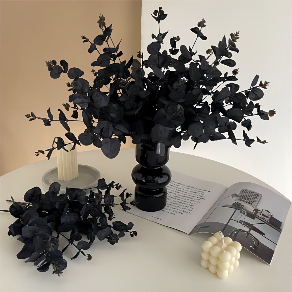Set Of 6 Halloween-themed Dark Faux Eucalyptus Leaves For Decorating Haunted Houses And Bars, Perfect For An Layout And Props. High-quality Flowers Used Indoors For Extended Periods Without