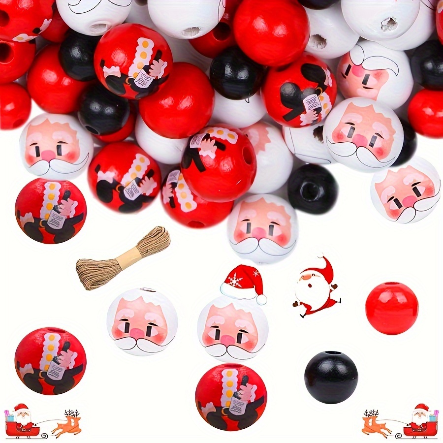 

40pcs 20mm Festive Wooden Beads - Santa & Gnome Designs For Christmas, New Year's & Thanksgiving Decorations - Red & Green Natural Craft Beads For Diy Holiday Party Supplies