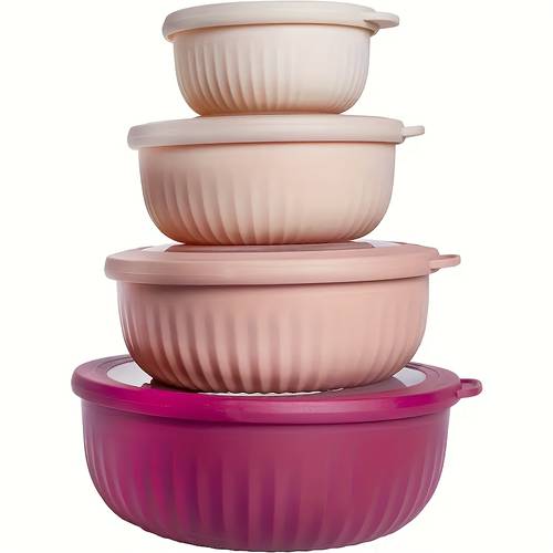 item picture 4pcs set ldq wide mixing bowls nesting meal set with lids multiple sizes salad dressing food grade salad snack containers for reusable refrigerator preservation party supplies wedding thanksgiving kitchen supplies