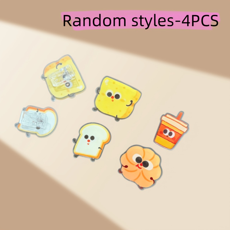 TEMU 2d Flat Acrylic 4pcs Snack Bag Sealing Clips Random Style, Cute Bread Dessert Design, Acrylic Clips, Suitable For Food Packaging, Receipts,