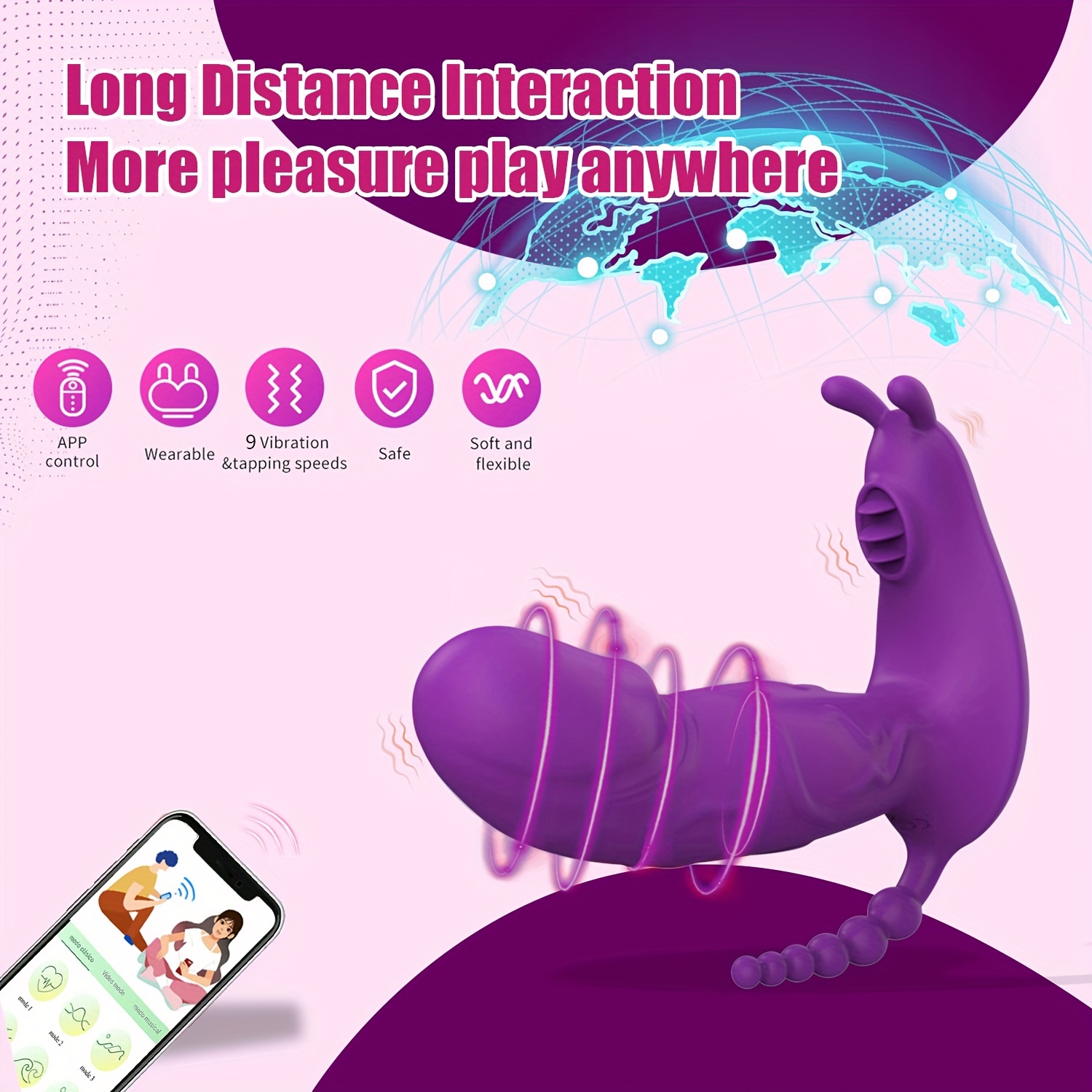 1pc wearable remote control vagina stimulator with g spot       9 quick vibration and     quiet underwear vibration usb charging lithium battery app control 3 7mah capacity Product details 7