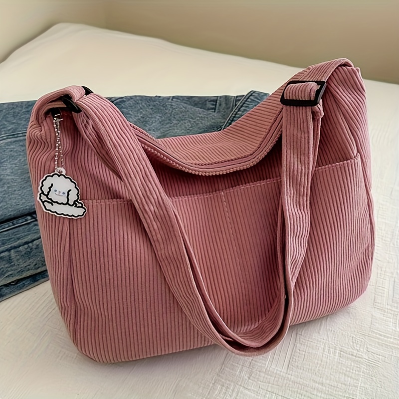 

1pc 2024 Sac à bandoulière en , sac à dumplings fermeture à glissière, sac à bandoulière décontracté en , rayé, polyvalent un - Disponible en , , , marron