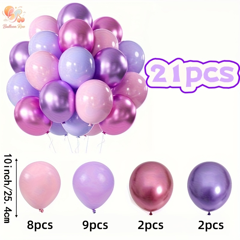 TEMU Set van 21 Macaron Roze Paarse en Metalen Roze Paarse Latex Ballonnen, Geschikt voor Verjaardagen, Babyfeestjes, Bruiloften, Familiefeesten,
