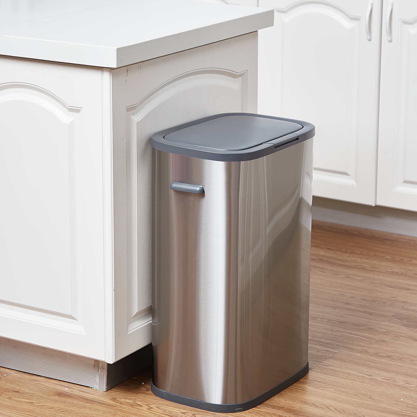 

Kitchen Trash Can, -gallon (55l) With Lid, Stainless Steel , For Bathroom Living Room Kitchen Home Office