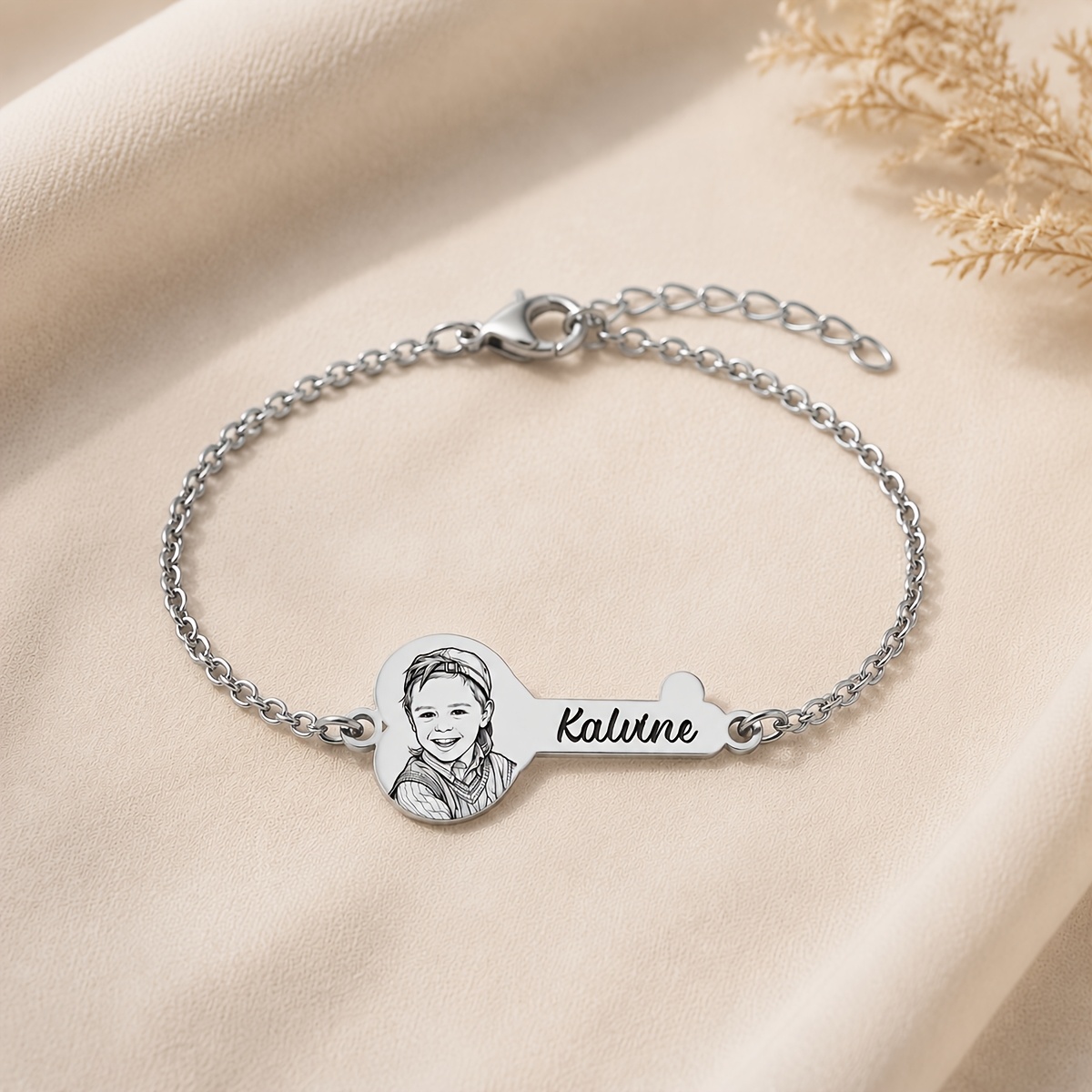 TEMU Braccialetto con Foto Personalizzata, Braccialetto a Forma di Chiave Personalizzato con Testo Inciso, con Foto in Acciaio Inossidabile, Regalo