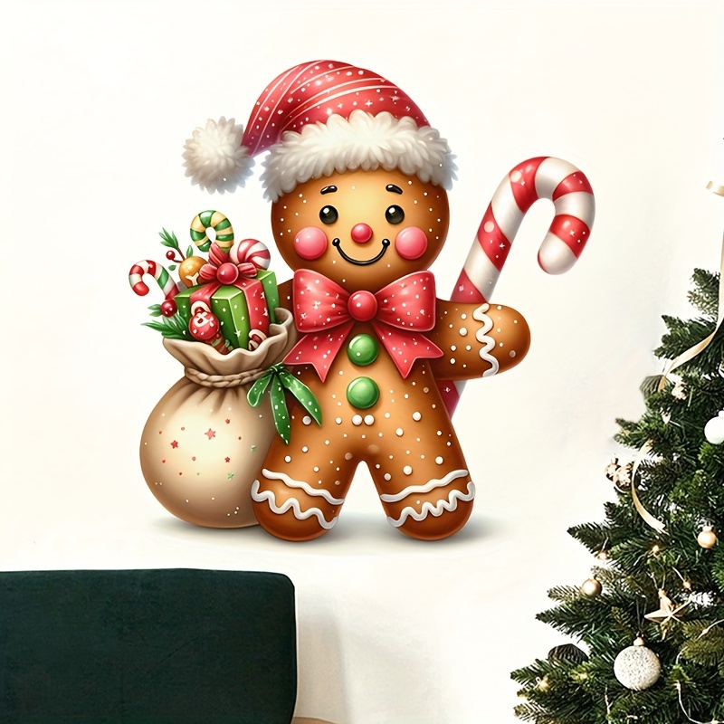 

Christmas Gingerbread Man Toilet Lid Sticker - 1pc Self-adhesive Ceramic Bathroom Decal, Holiday Gingerbread Theme, Single Use, Square Toilet Lid Cover Decoration