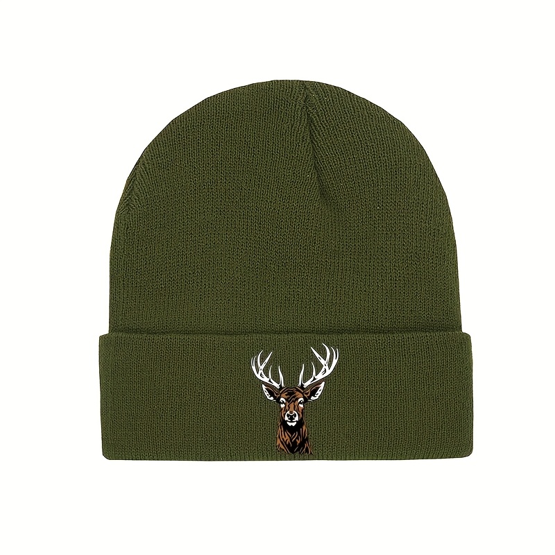 TEMU Men's And Women's Winter Warm Beanie Hat With Deer Stag And Antlers - Elastic, Options (black/olive/white/grey/navy) - Cold Weather For Hunting,