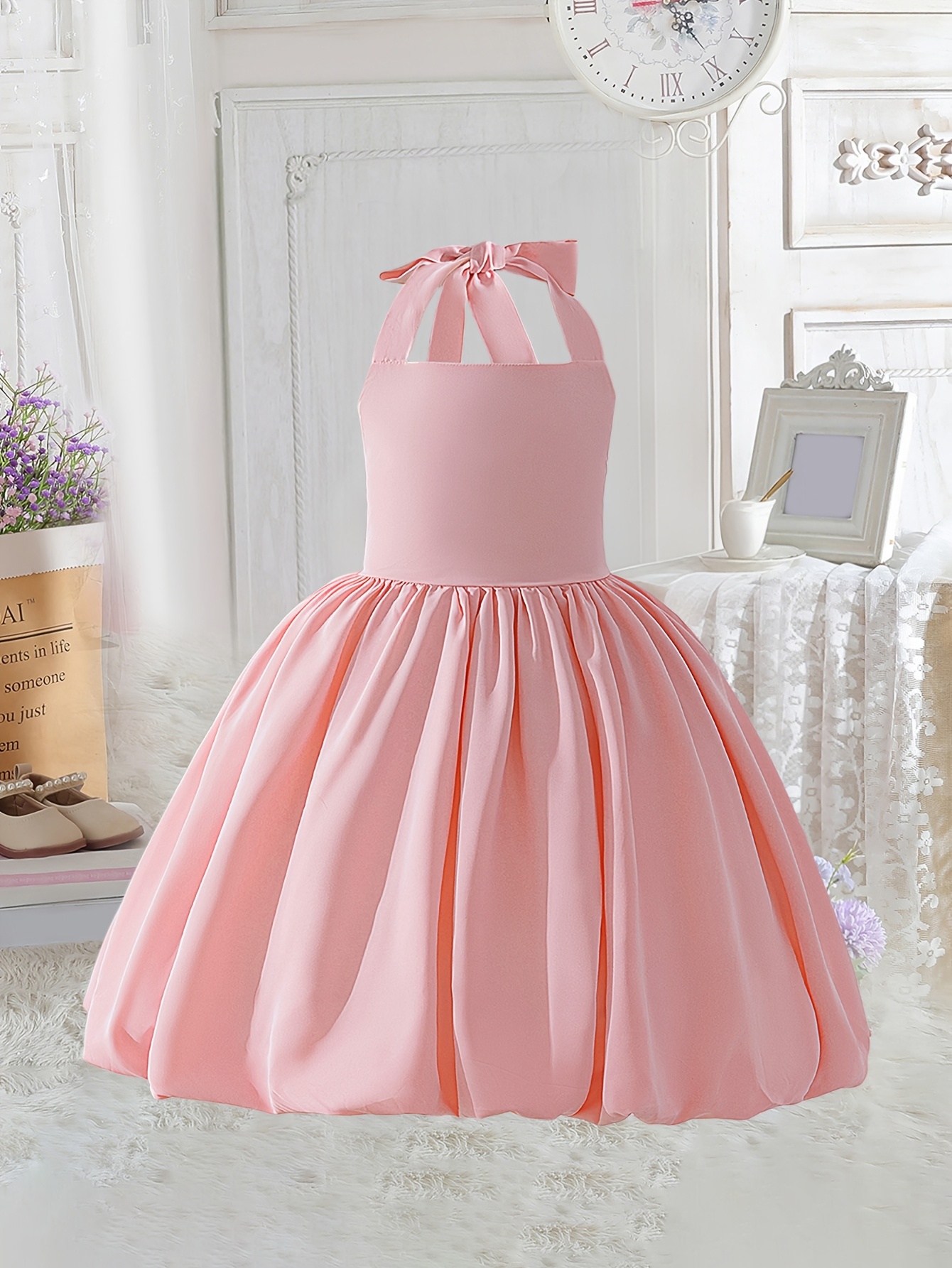 medium large kids halter neck backless puffy princess dress