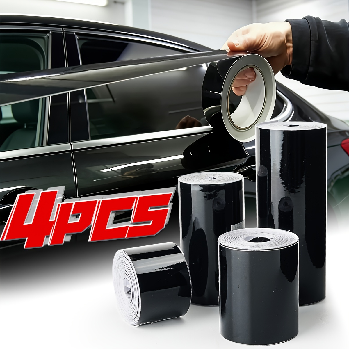4pcs 4 sizes of black vinyl wrapping tape high gloss self   engine hood detail film 2 9m roll high quality   interior decoration stickers suitable for cars trucks motorcycles diy