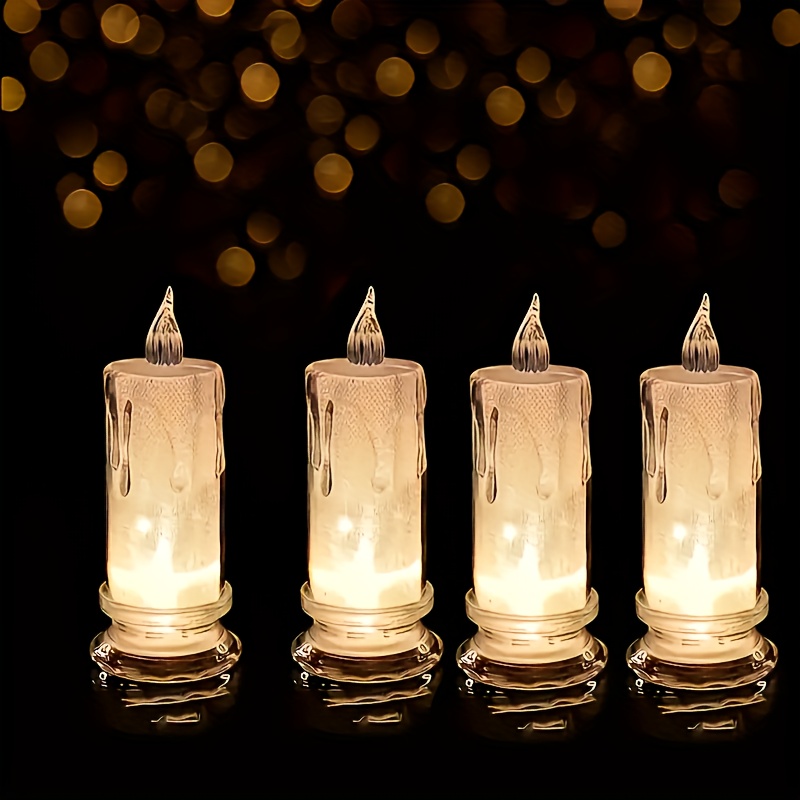Image of A Set Of 4 Battery-operated Led Flameless Candles In Round Acrylic Jars, Featuring Adjustable Lighting And A , Perfect For Christmas, Valentine's Day, Weddings, Birthdays, Bedroom Decor, And Ramadan