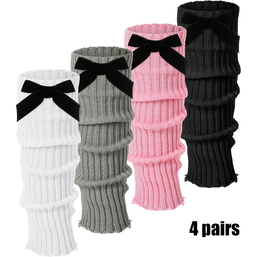 TEMU 4 Pairs Velvet Leg Warmers For Women - Bow Button Boot Cuffs, Winter Warm Boot Socks For Fashion & Daily Wear