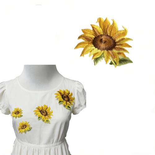 2pcs of three dimensional sunflower fabric patches exquisite embroidered flower appliqu decoration materials suitable for decorating clothes hats bags items with backing ironed on
