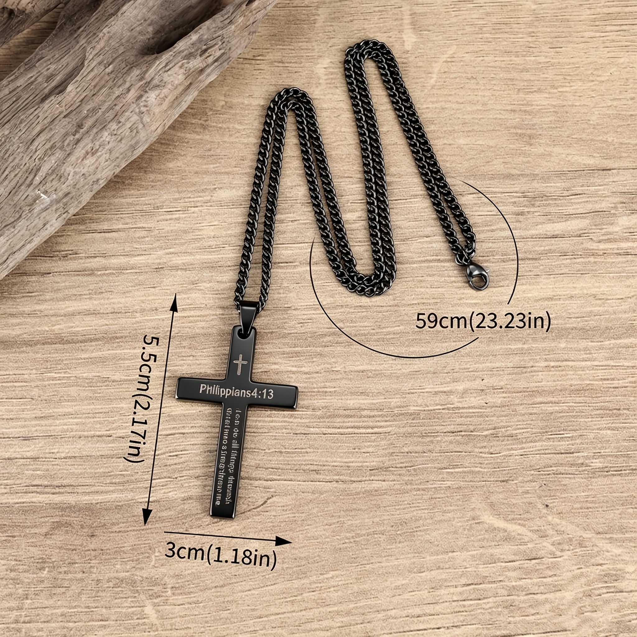 Bible Verse Cross Pendant Necklace with Engraved Neck Chain