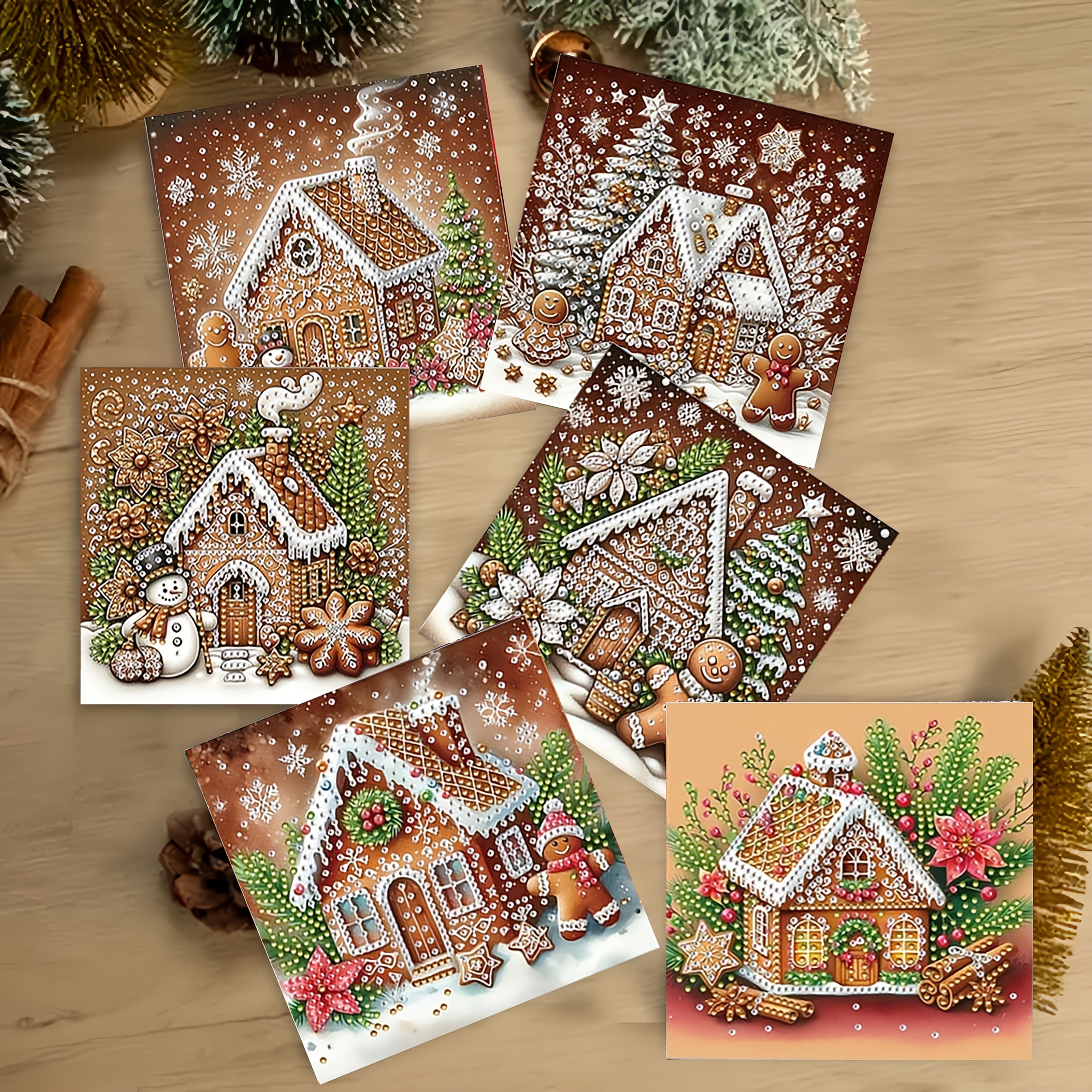 TEMU Lot de 6 cartes de vœux Maison d'épices de Noël, variés avec paillettes et , Cartes vierges de bénédiction de Noël, pour aux et , Cartes de vœux