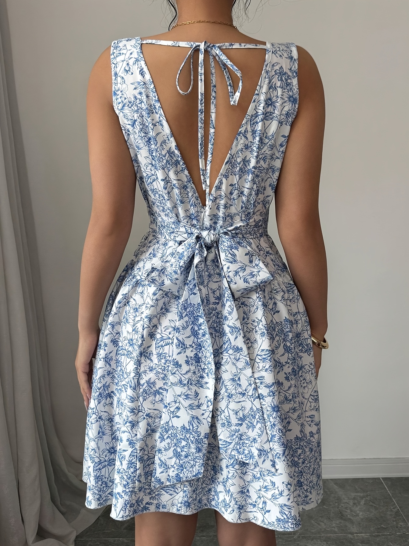 womens bohemian backless floral neck dress - Temu Bahrain