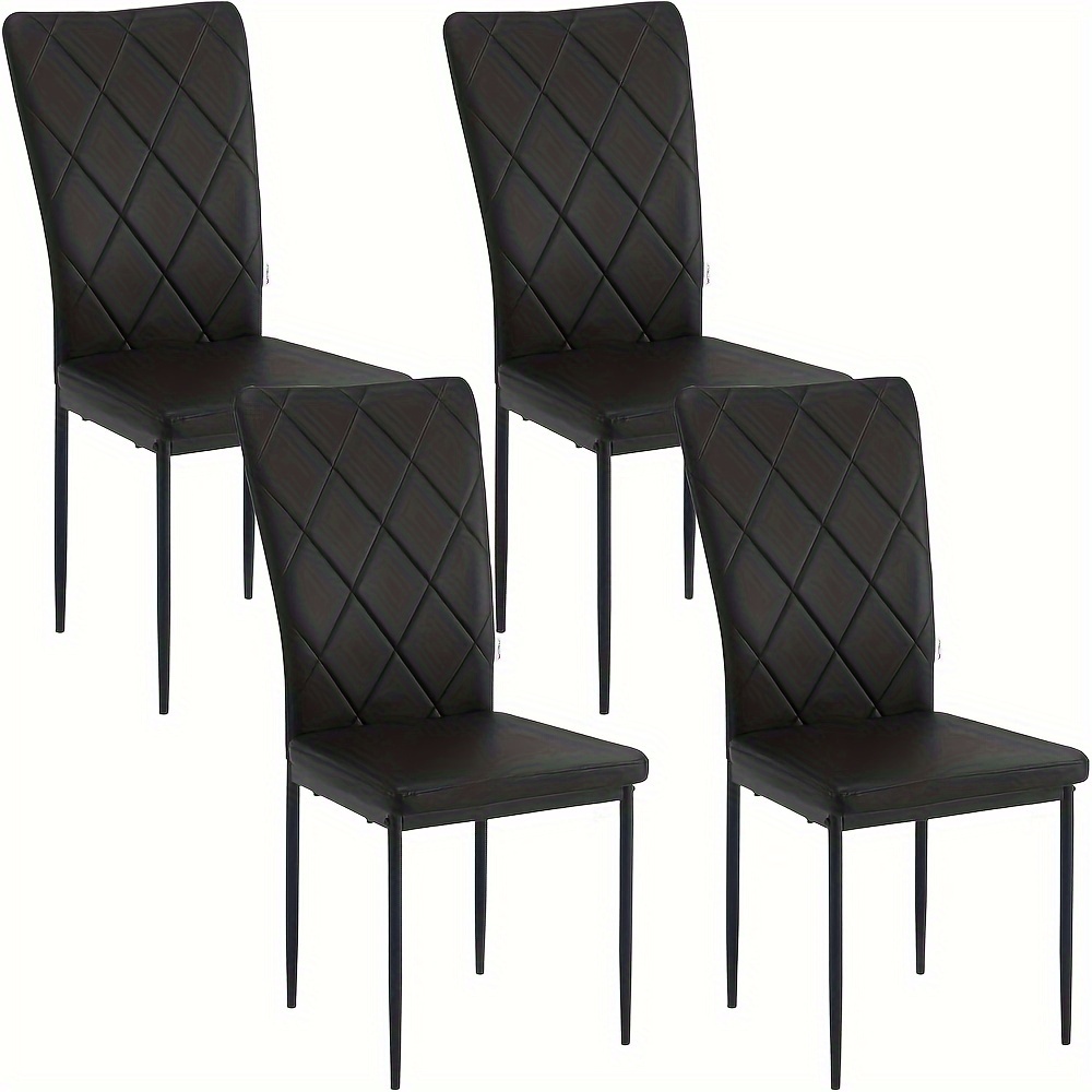4pcs Dining Chairs, Kitchen Chair, Faux Leather Chair, With High Back, Thick Padded Seat, Metal Legs, Modern