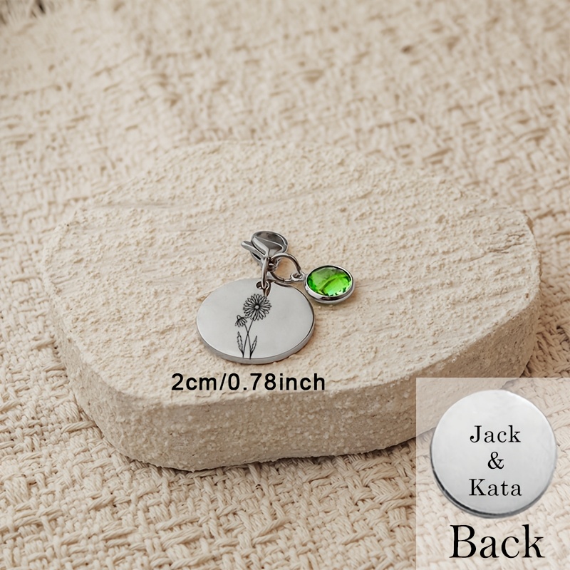 Personalized 304 Stainless Steel Birthstone & Flower Charm Pendant Necklace