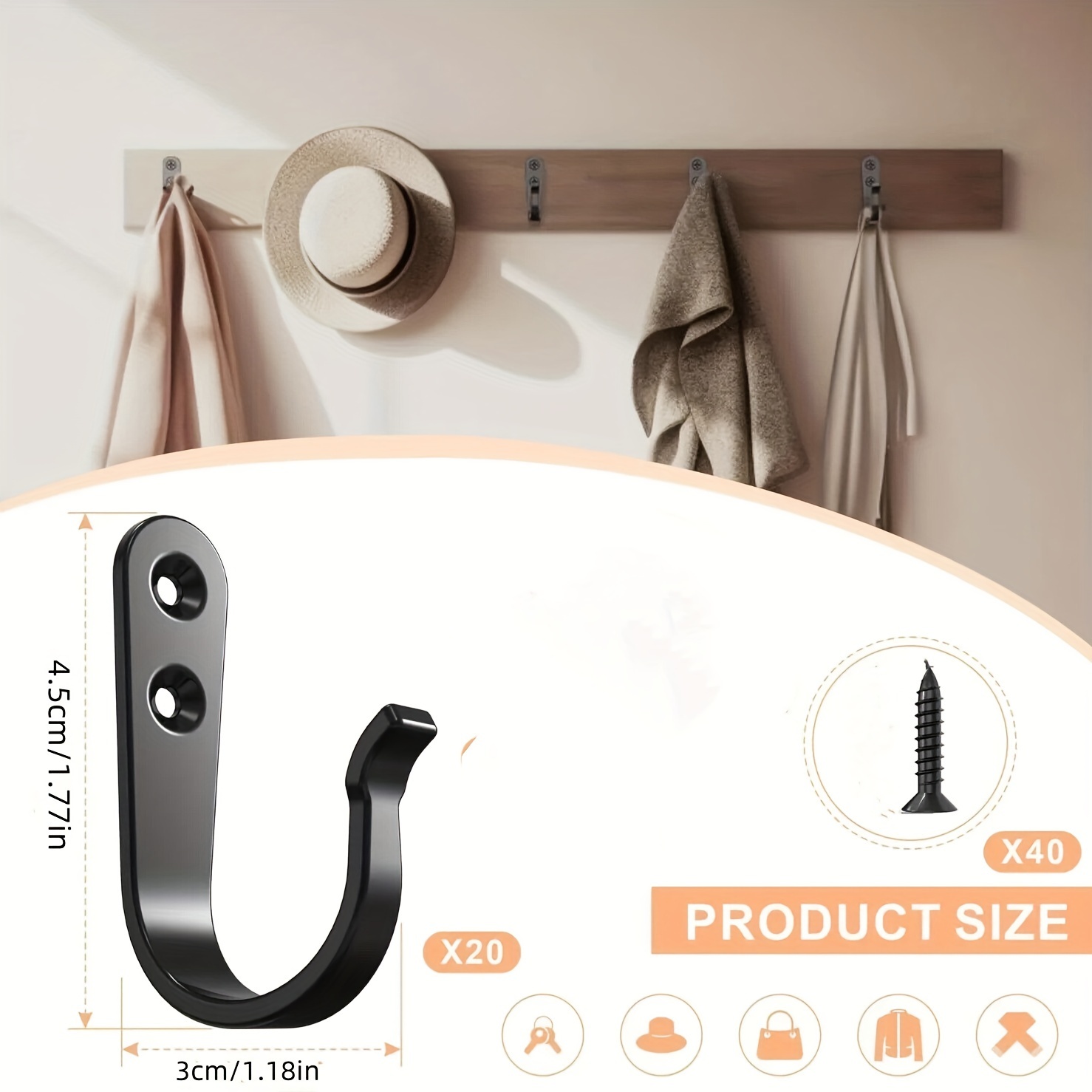 20pcs heavy duty iron coat hooks wall mounted metal hangers rust resistant painted   industrial display hooks for home office decor details 0