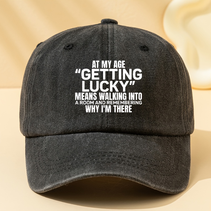 TEMU "getting Lucky" Letter Print Men's Washed Baseball - Outdoor Touring, Duckbill, Streetwear, Hip-hop, Adjustable, All Seasons, Men's Outdoor