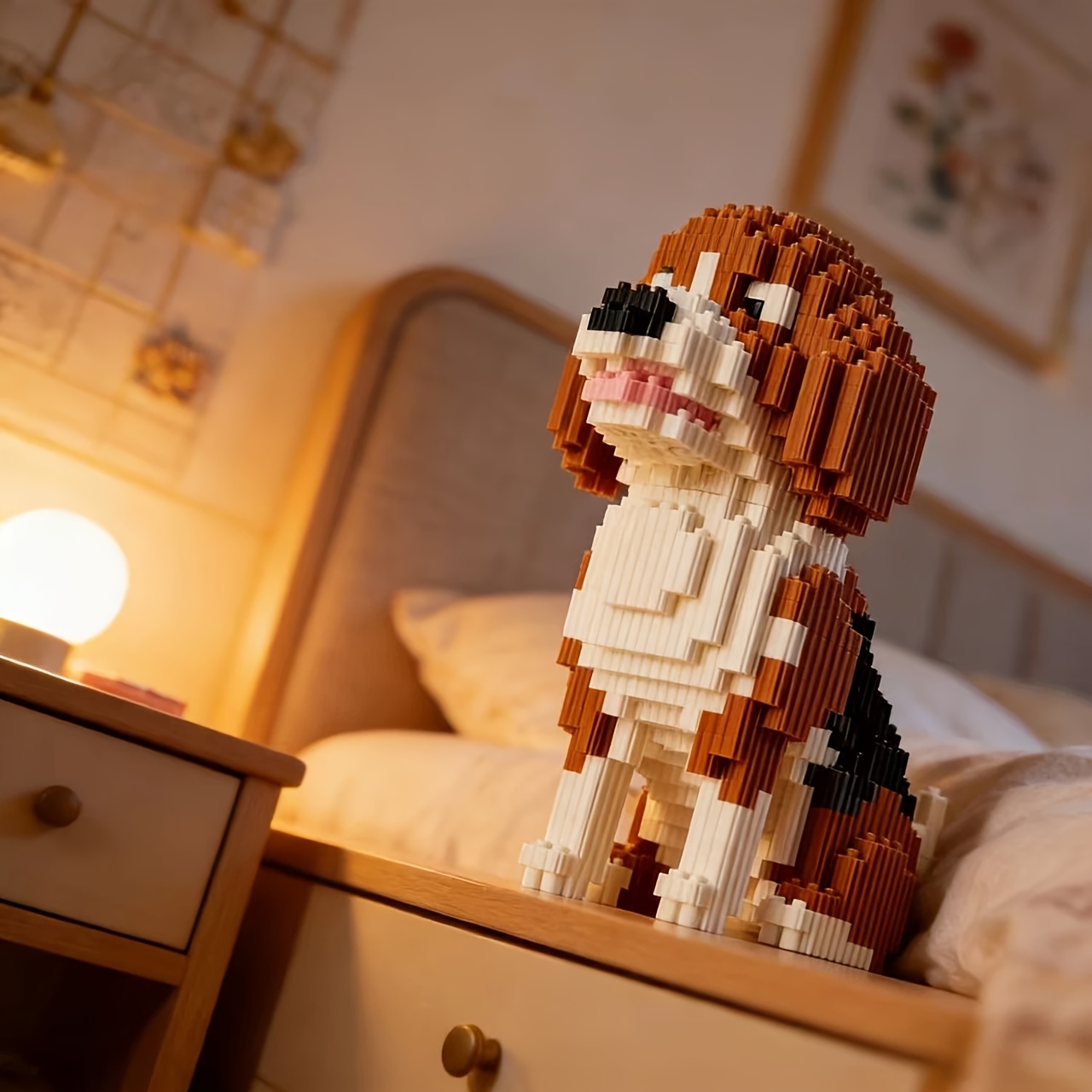 animal model building block ornament beagle pet   for home decoration made of abs material a delicate display piece suitable for living room and bedroom decor an ideal gift for building block enthusiasts during christmas halloween Product details 1
