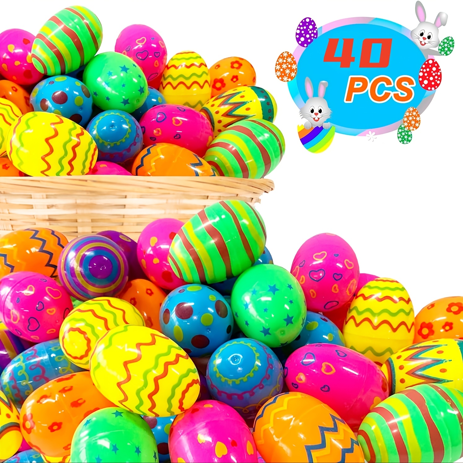 

40pcs Of Plastic , Bulk Plastic , Empty , Fillable Plastic Eggs, Easter Basket Fillers, Easter Decorations, Supplies For Easter Event Parties And Hunts.