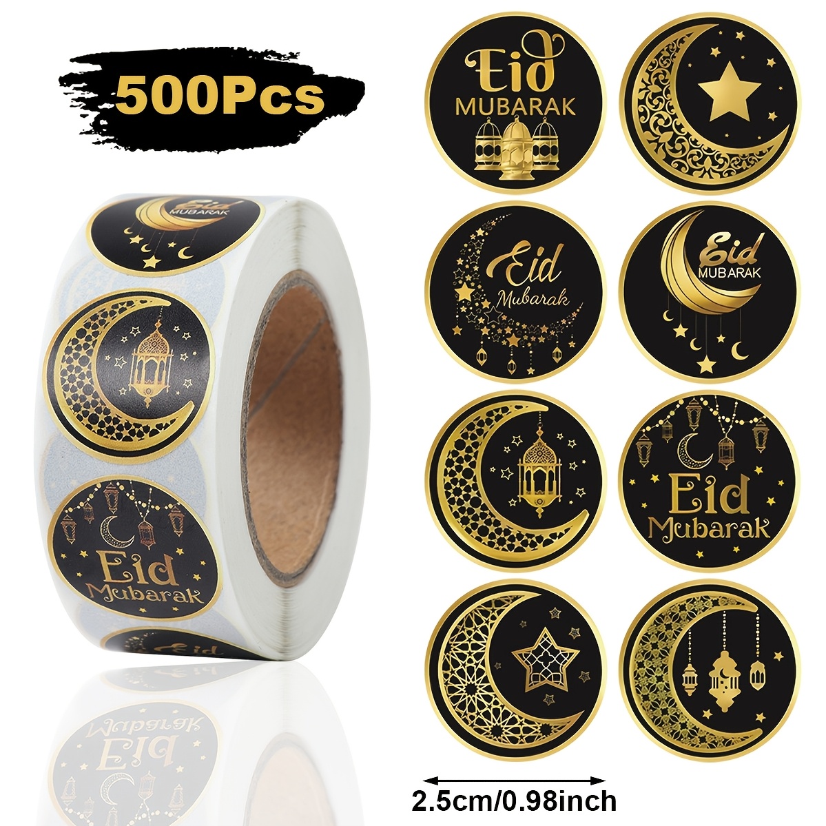 Image of 500pcs Stickers, Black & Golden Ramadan Decals, Ramadan Mubarak, Paper Lantern & Star Moon Patterns, Decorations, Ramadan Gift Tags For Eid Celebrations, Happy Eid Al-fitr!