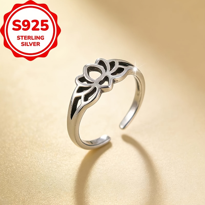 Women's S925 Silver Lotus Open-Toe Foot Ring, Minimalist