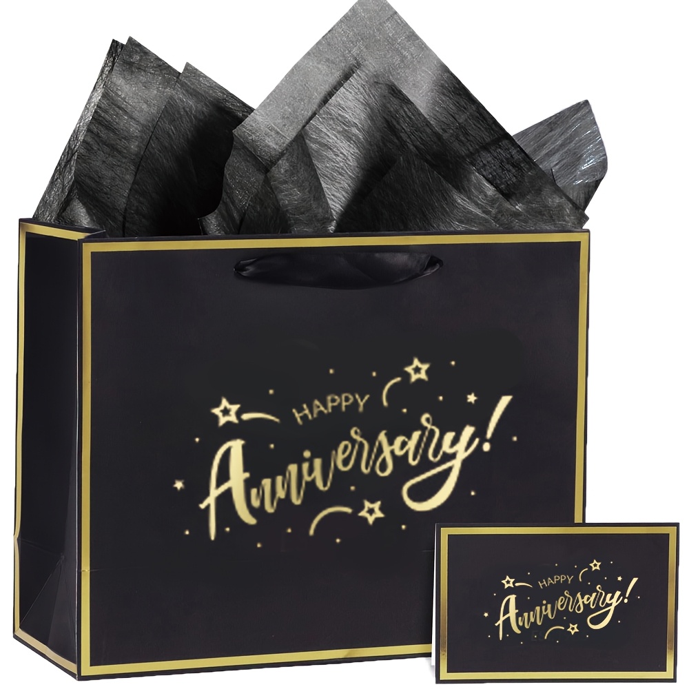 TEMU 1 stuks/2 stuks/5 stuks, Roze/Zwart/Wit Happy Anniversary Bruiloft Feest Cadeautassen met Tissuepapier en Kaart, Huwelijksjubileum Papieren