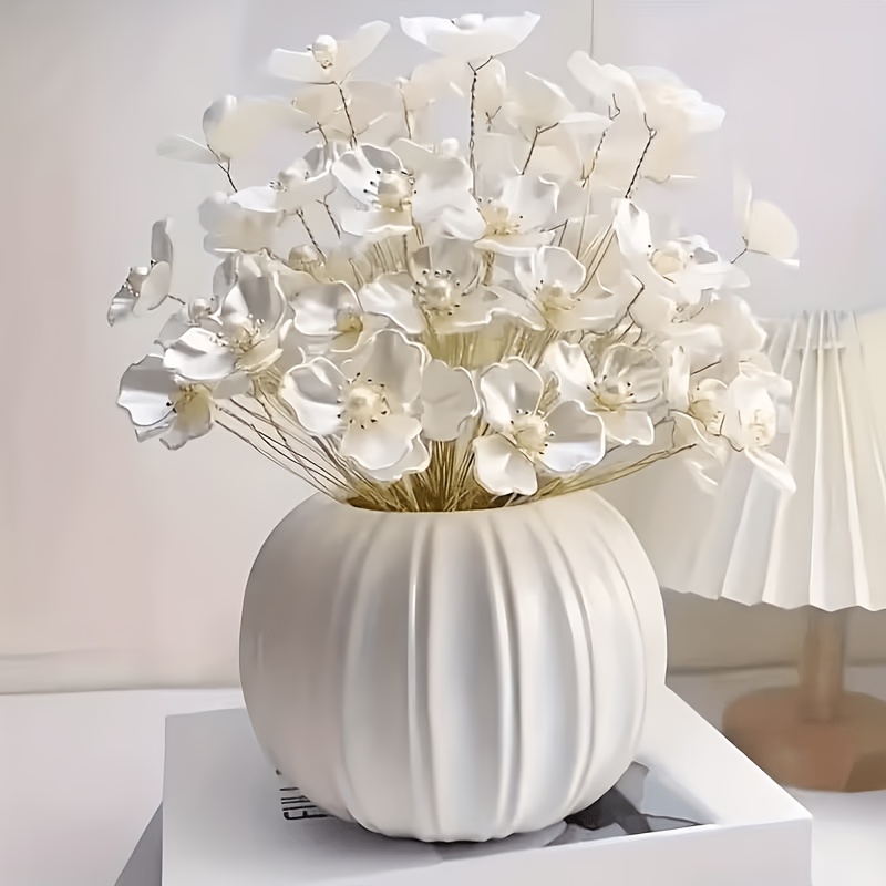 TEMU 1pc Vase, Vertical Striped Round Flower Vase, Modern Minimalist Striped Decorative Vase, Suitable For Dried And Artificial Flower Bouquets, On