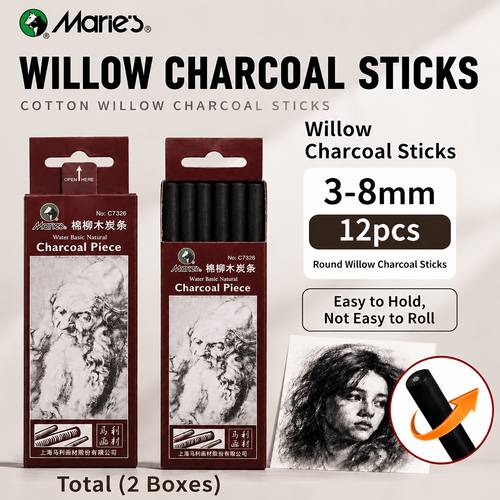 12pcs willow professional suitable for sketching shading blending 12pcs round charcoal drawing set with mixed 3 8mm sticks for artists back to school portraits gift for hobbyists professionals