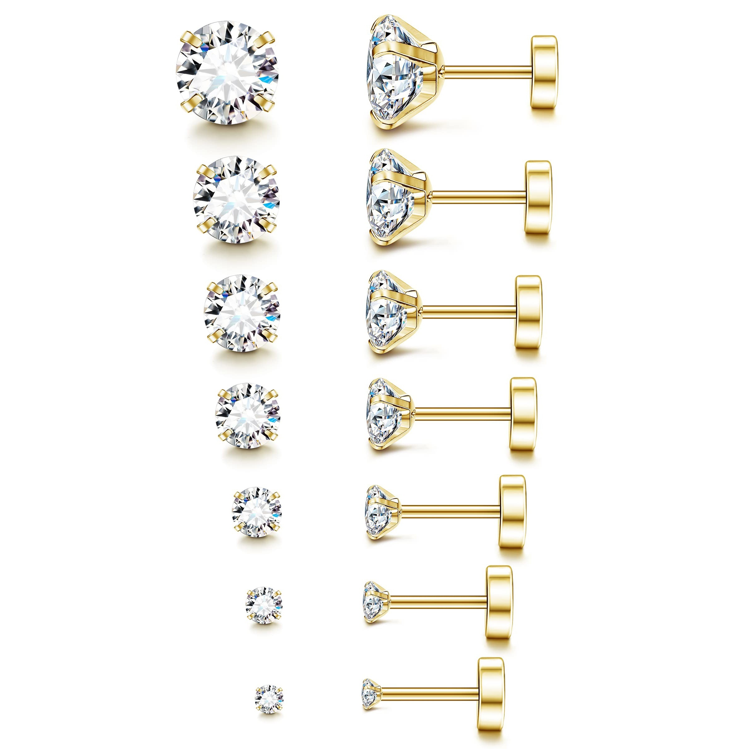 TEMU 7 de Pendientes de 20G con Espalda , 14K Dorados con Acero Inoxidable y Cubic Zirconia Sintética, Pendientes de Cartílago Hipoalergénicos para