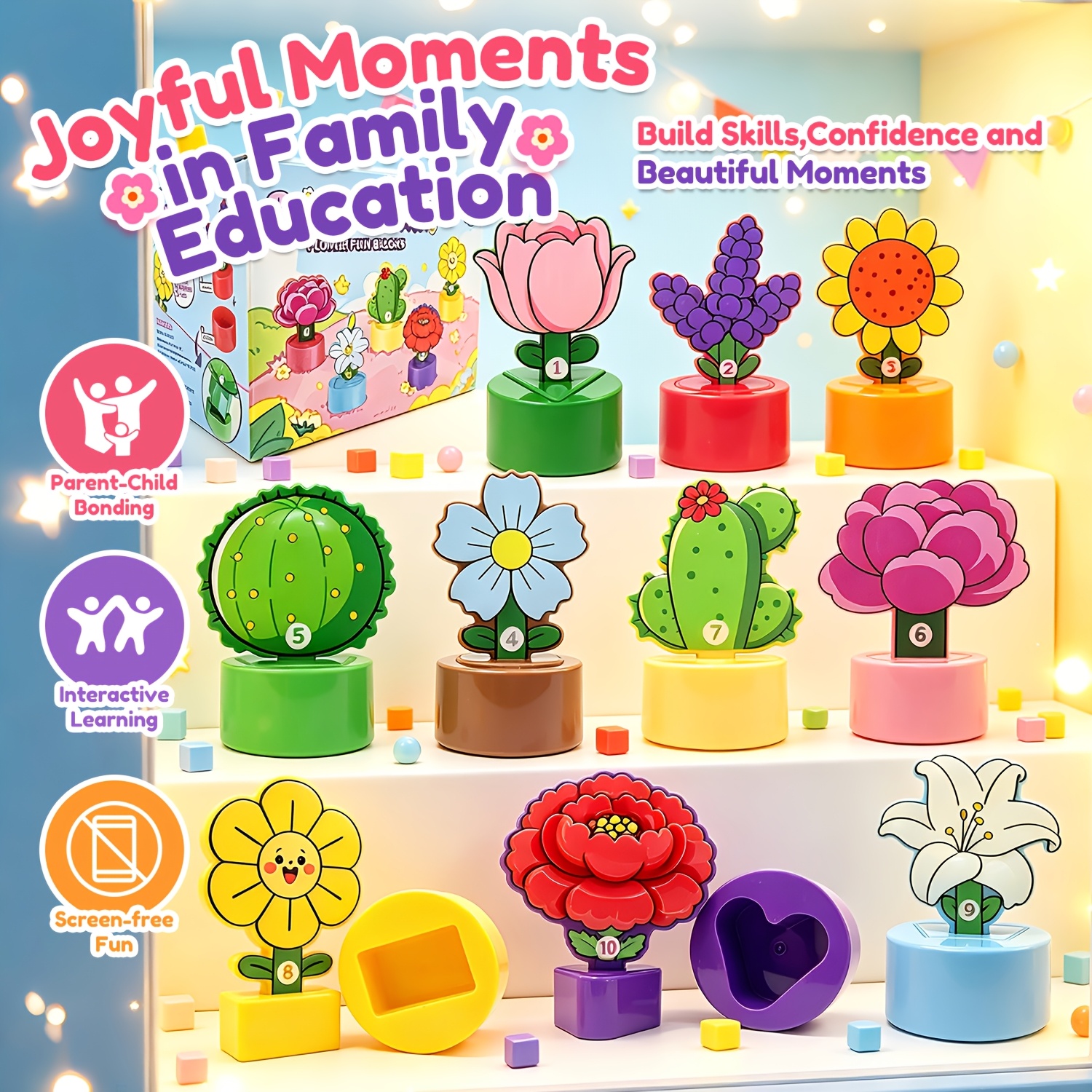 Flower Garden Building Toy for Shape Sorting and Stacking