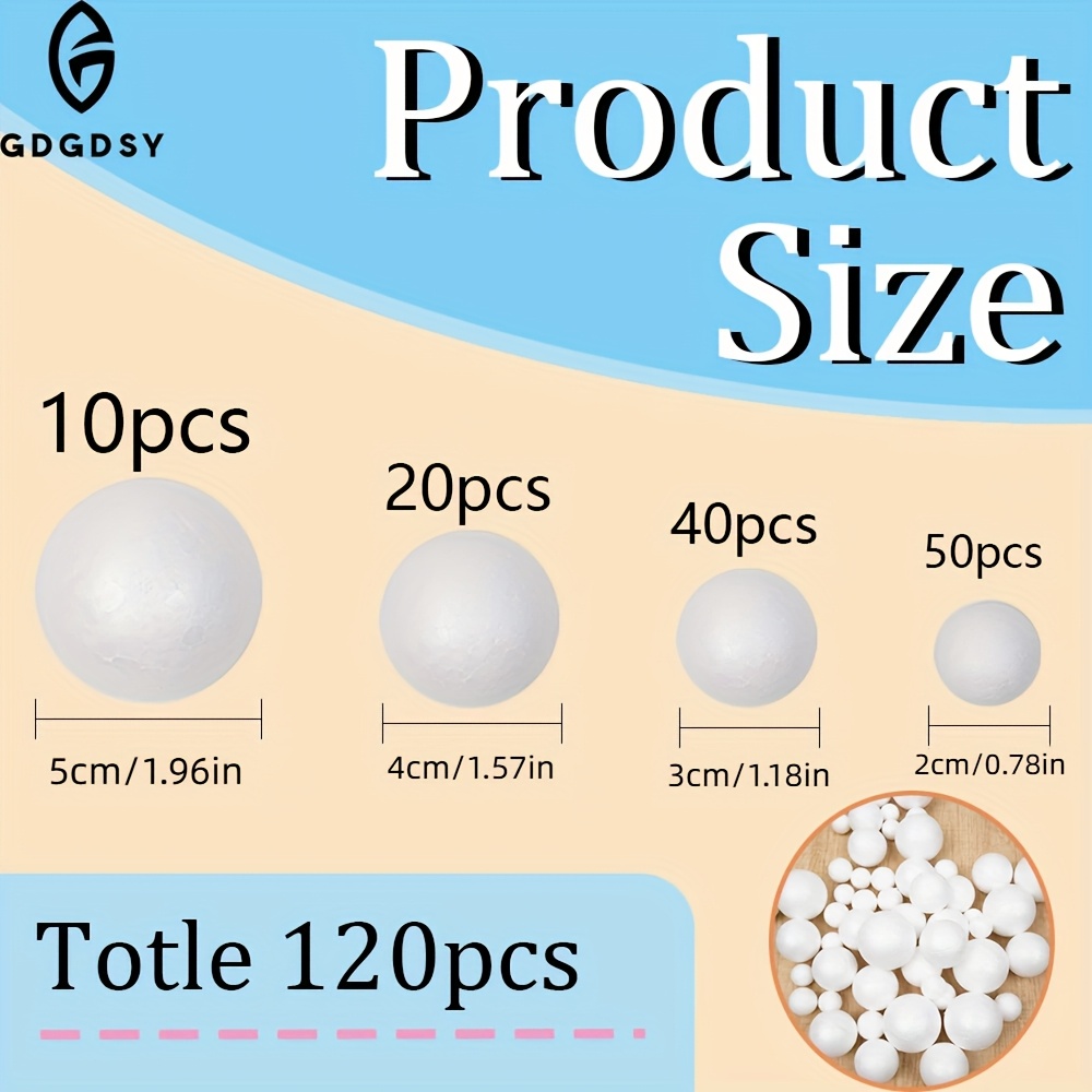 120-pack Foam Balls For Diy Craft Projects - Bulk Craft Balls For Home And School Use - 4 Sizes: 0.8", 1.2", 1.6", 2"