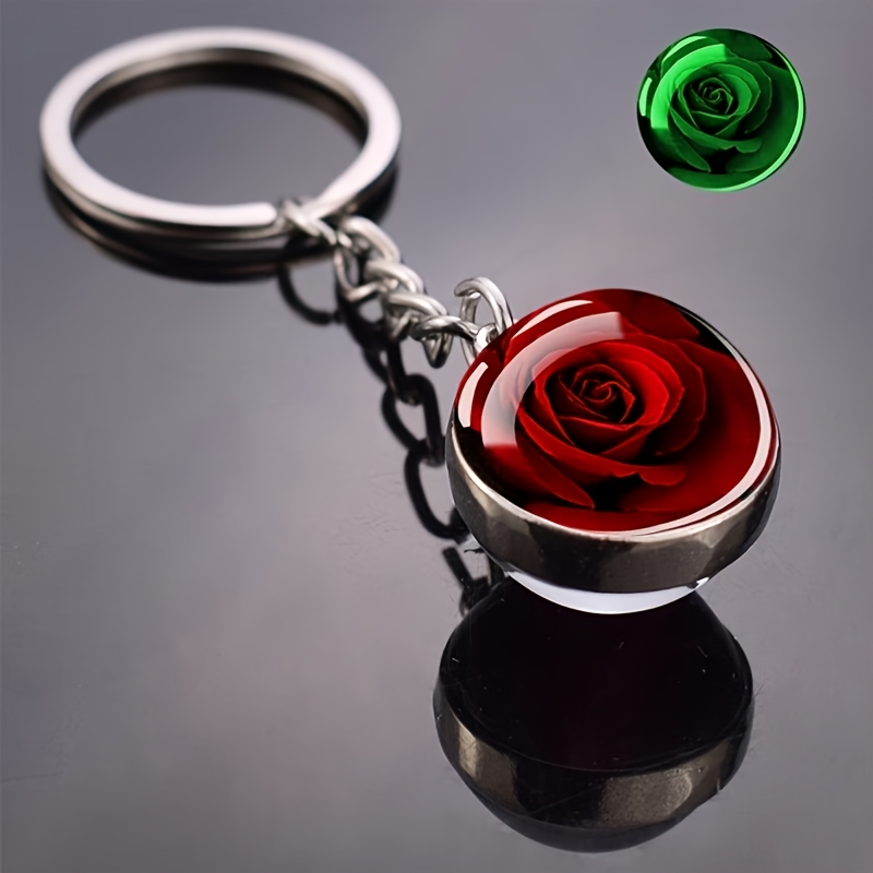 TEMU Llavero con Flor Rosa , Colgante de de Vidrio de Cara