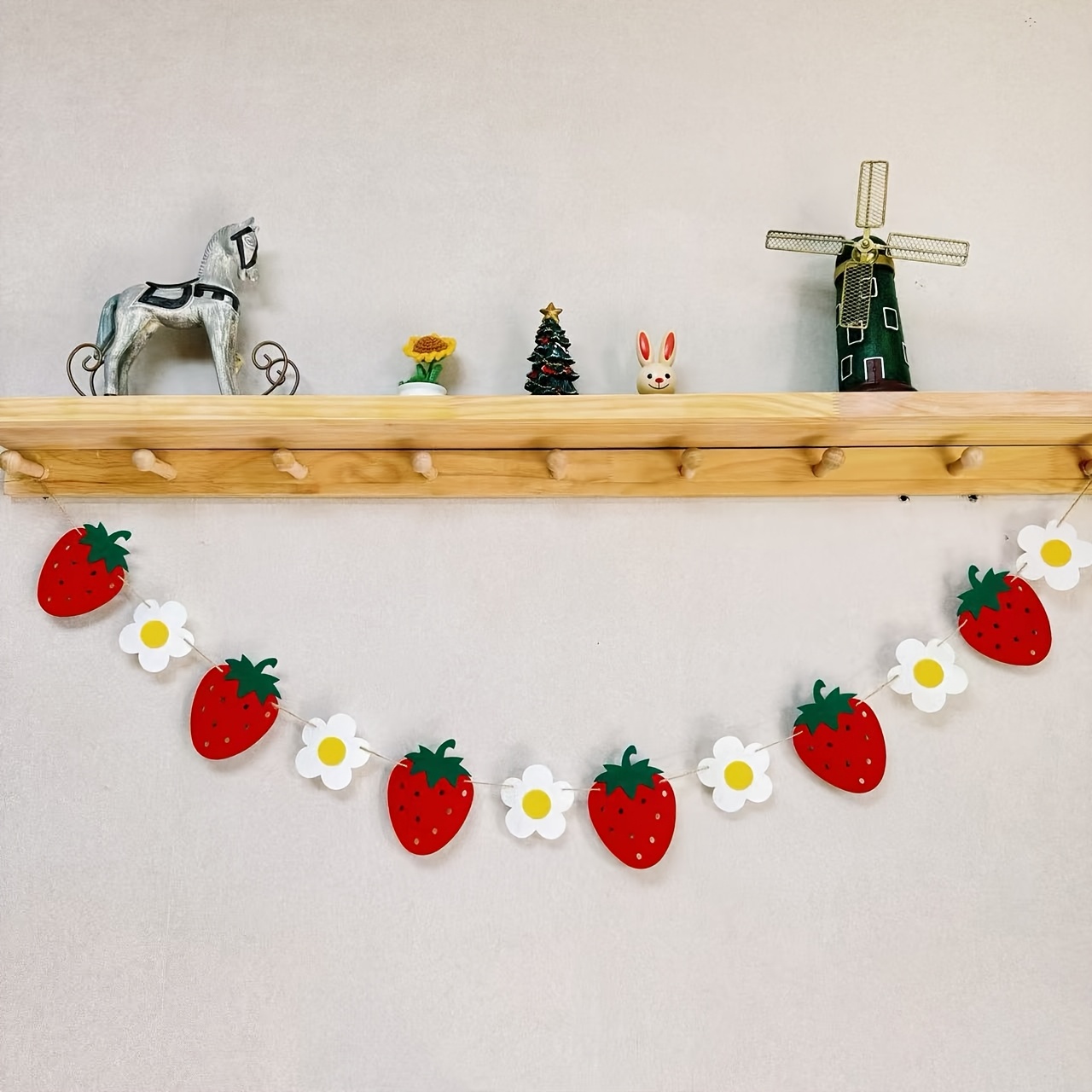 

Strawberry Flower Banner Set Of 13 - Felt Berry Wreath For Birthday, Fruit Party, Wall And Shower Decorations, Spring Garland