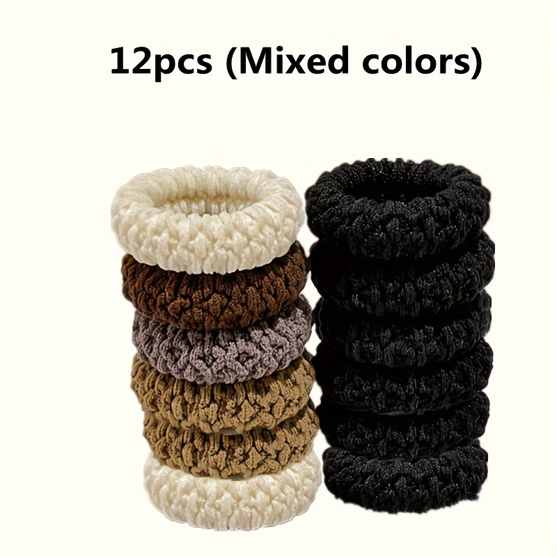 12-pack Thick High-elastic Ponytail Scrunchies, Soft Non-contour Hair Style, High Ponytail Rubber Bands Suitable For Women's Mixed Colors