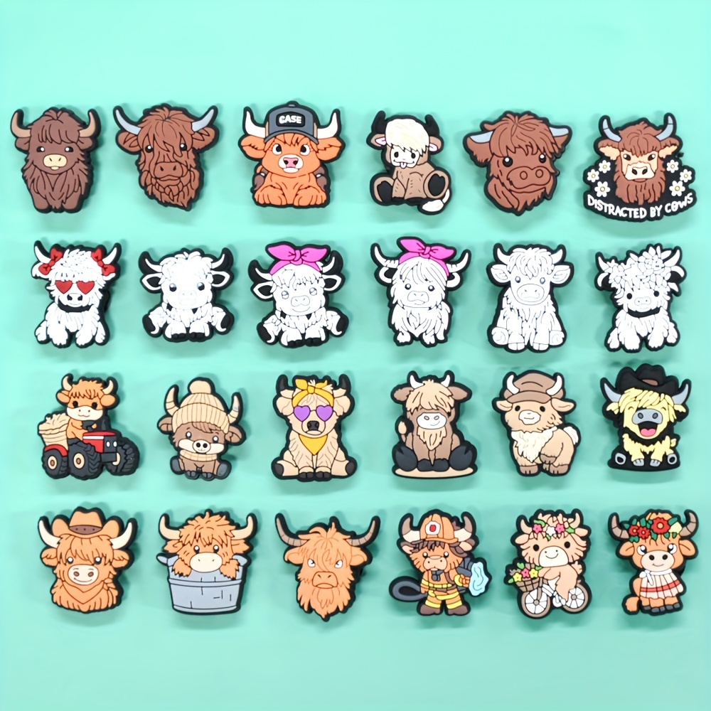 

27pcs Highland Cow Shoe Charms Set - Cute Pvc Animal Series Decorations For Boots & Sandals, Perfect Holiday Gift