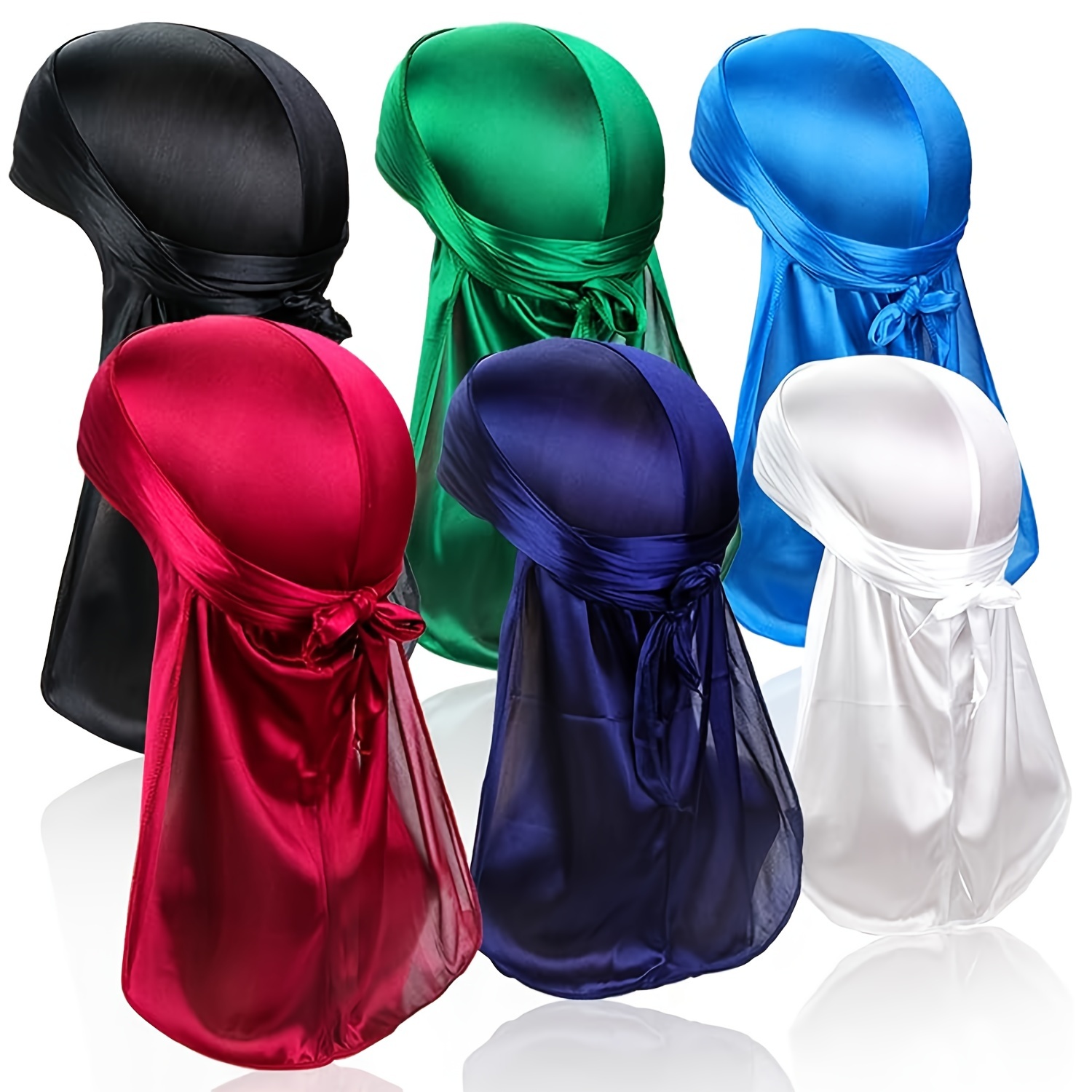 

4pcs/6pcs Bonnets Durag en Soie, Durags en Satin à Longue Queue et Bretelles Larges pour , Bonnets de Pirate, Chapeaux de Tête, Bonnet Durag