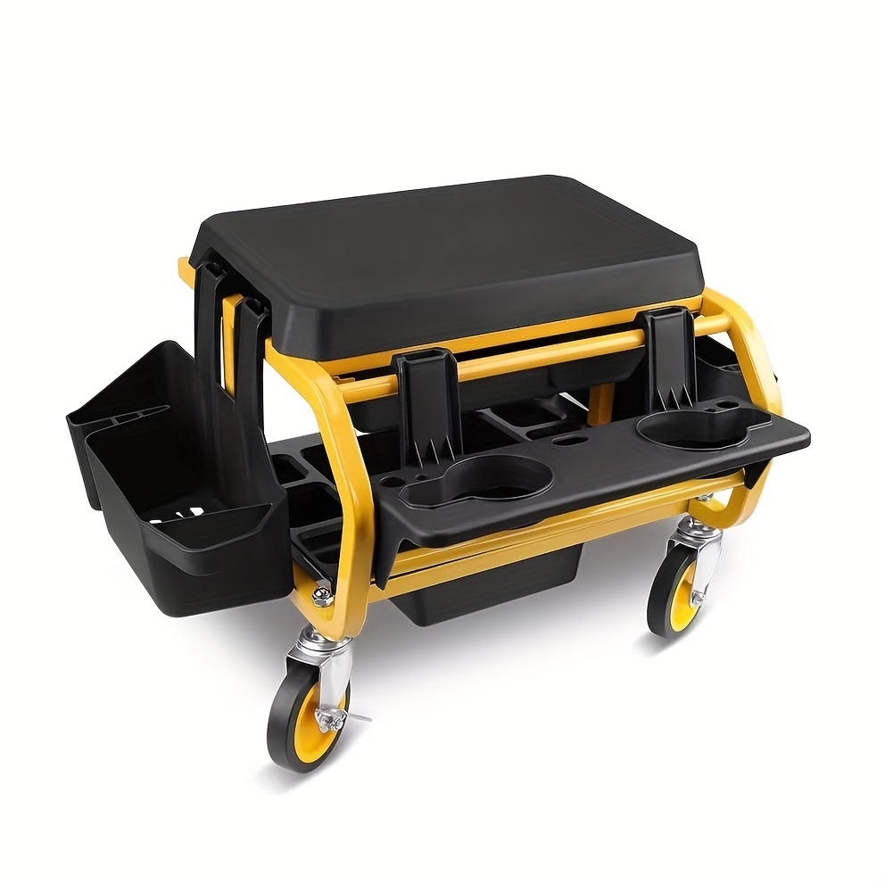 TEMU 2-in-1 Rolling Mechanic Seat Kneeling Pad - Heavy-duty Seat With Tool Storage, Casters, 330 Lbs Load Capacity - Ideal For Car, Motorcycle
