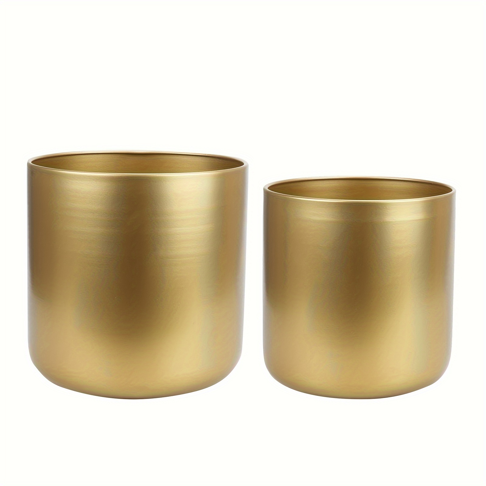 2pcs/set Large Metal Flower Pots Garden Planters Indoor Round Succulent Containers, Cactus Plant Pots Indoor Decorative Flower Pots (6.7inch+7.5inch, Golden)